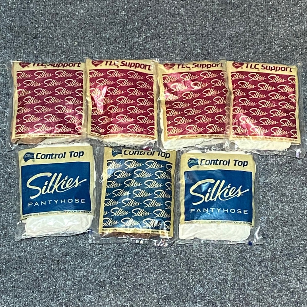 Vintage Silkies Control Top Pantyhose Beige White Variety Lot of 7 NOS- Medium